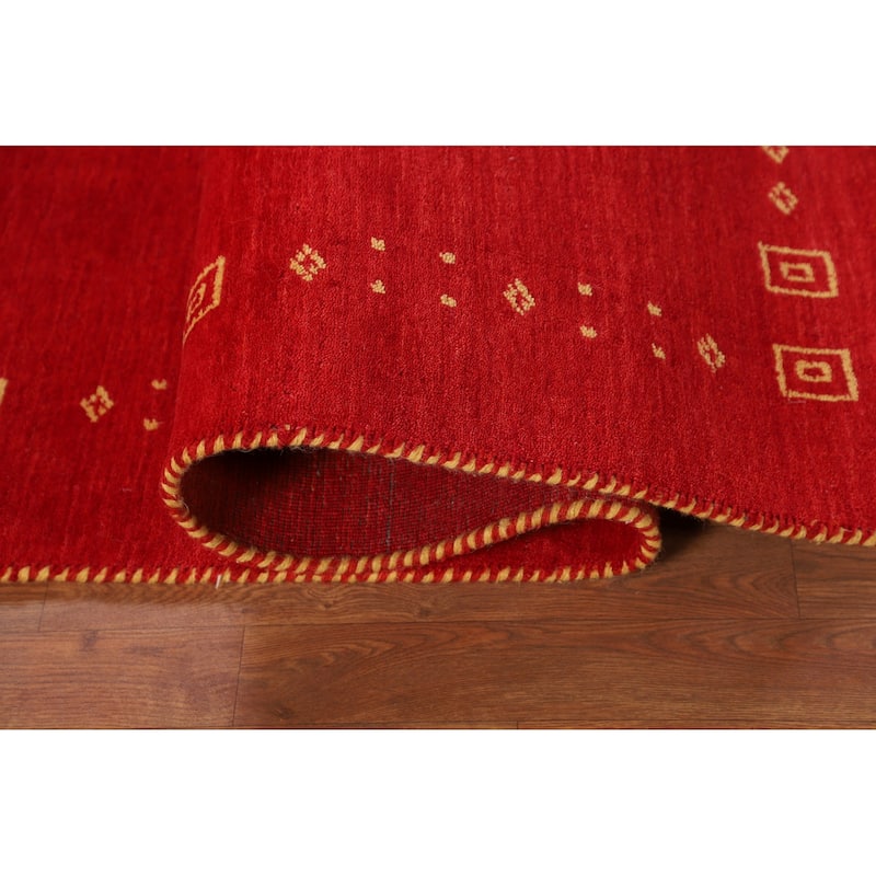 Red Gabbeh Oriental Area Rug Hand-Knotted Modern Wool Carpet - 5'7"x 7'9"