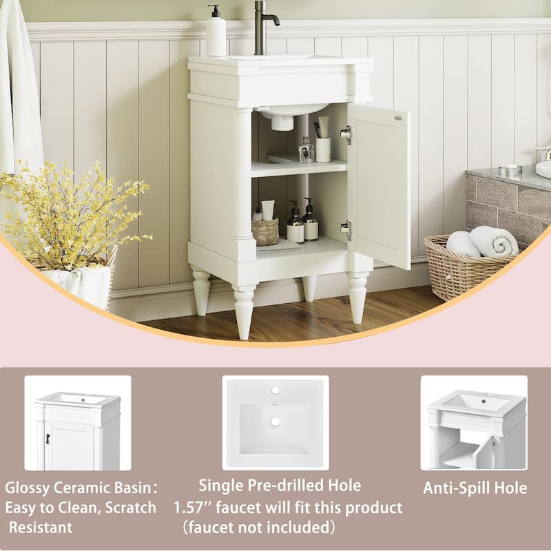 Freestanding Small-Space Cabinet with a Single Sink and Adjustable Shelf, 18" Modern Bathroom Vanity with Sink & Storage