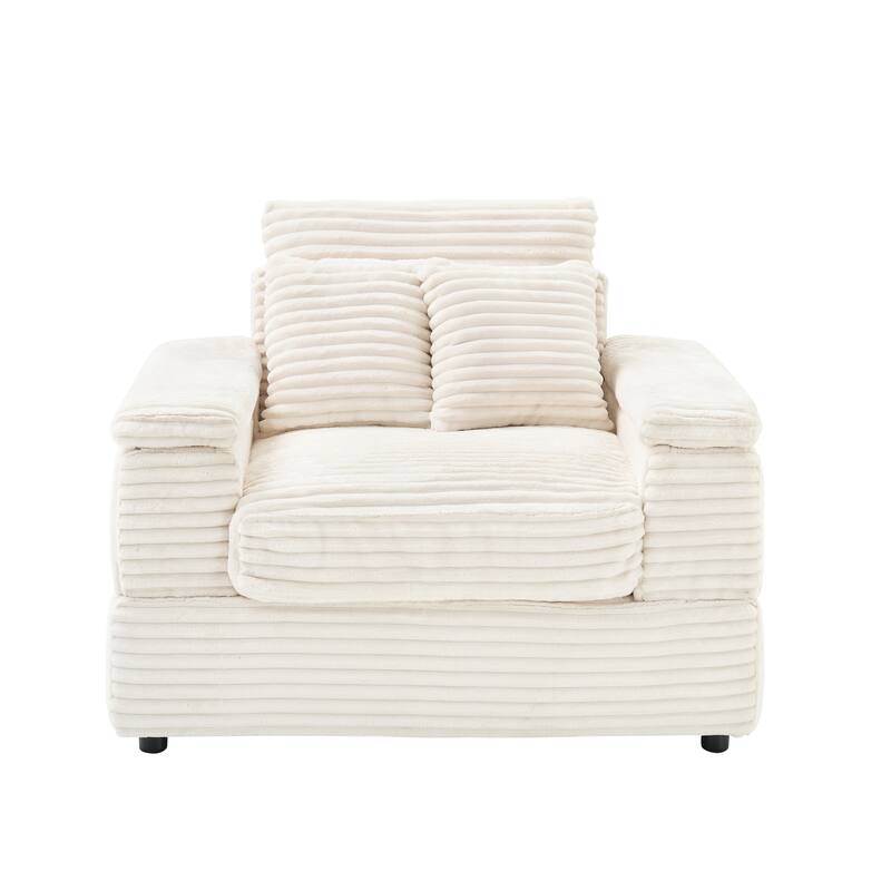 Corduroy Single Sofa Set with 2 Throw Pillows (500lb Capacity)