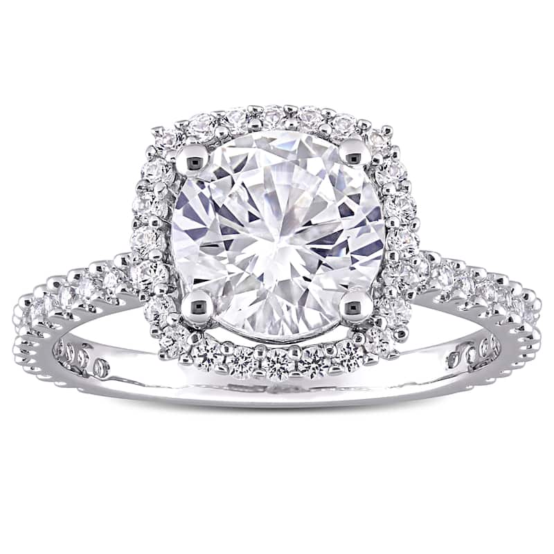 Miadora Sterling Silver 2 7/8ct TGW Created White Sapphire Halo Engagement Ring