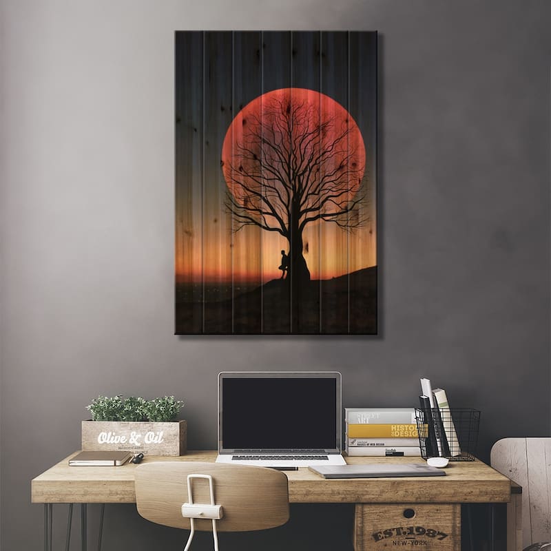 Moon And Man II Print On Wood by Abdullah Evindar - Multi-Color