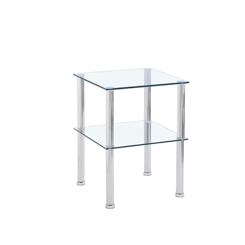 Set of 2 Tempered Glass 2-Tier Side Table with Storage Shelve