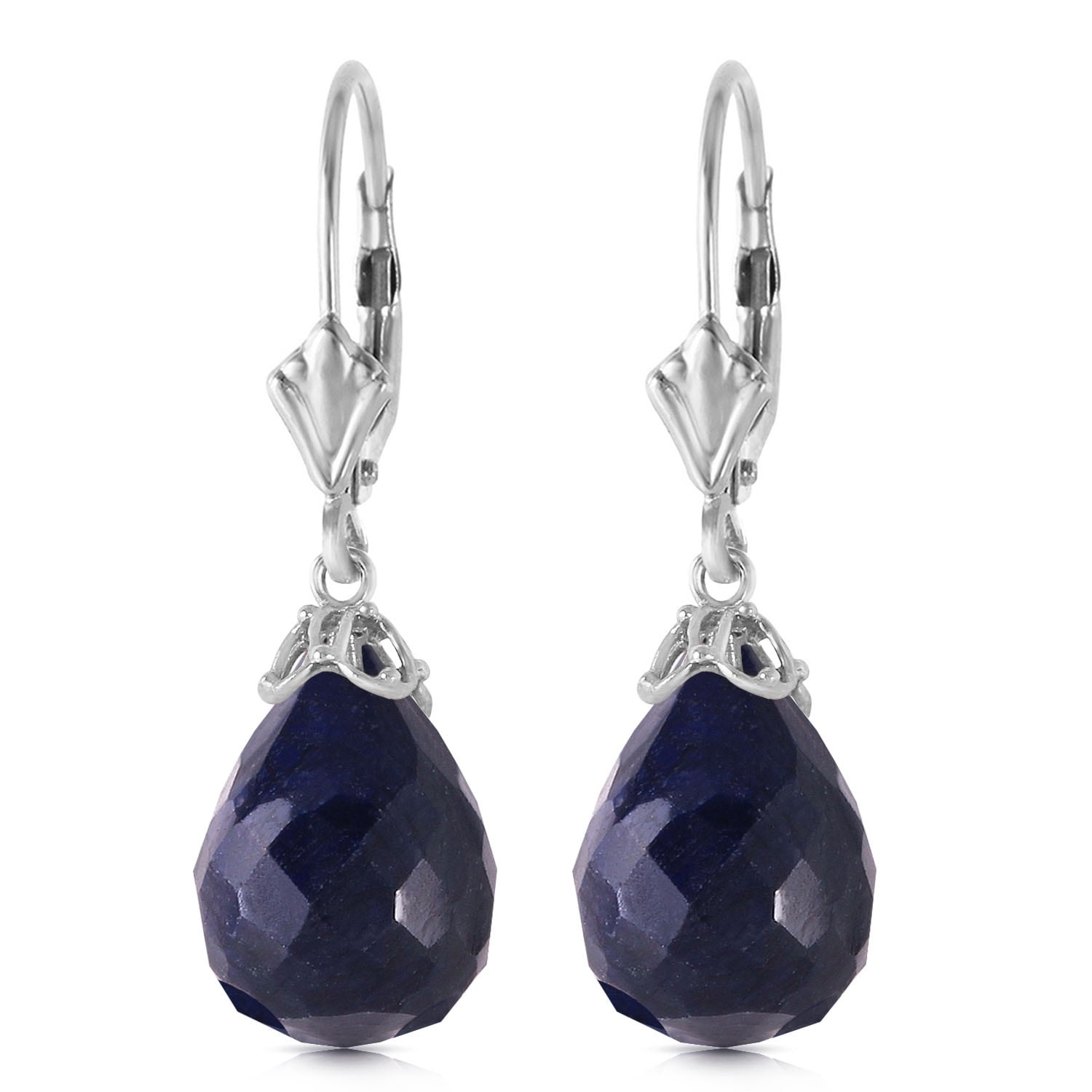 MayaMila 14K Solid Gold Leverback Gemstone Earrings Briolette Natural Sapphire