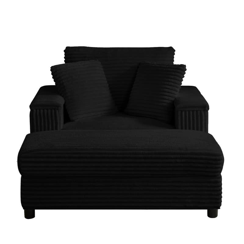 Mixoy 42‘’Corduroy Chaise Lounge Chair with Storage Ottoman&Armrests,Upholstered Sleeper Reclining Chair