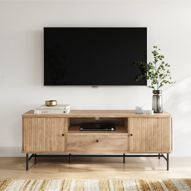Hikari TV Stand with Slide Doors and Drawer for TVs up to 75" - 59" in width - Brown