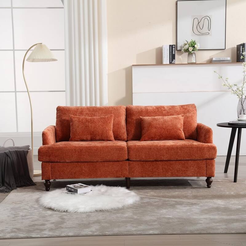 Roomfitters Chenille Loveseat Sofa, Mid-Century 2-Seat Upholstered Couch with Wooden Legs for Living Room