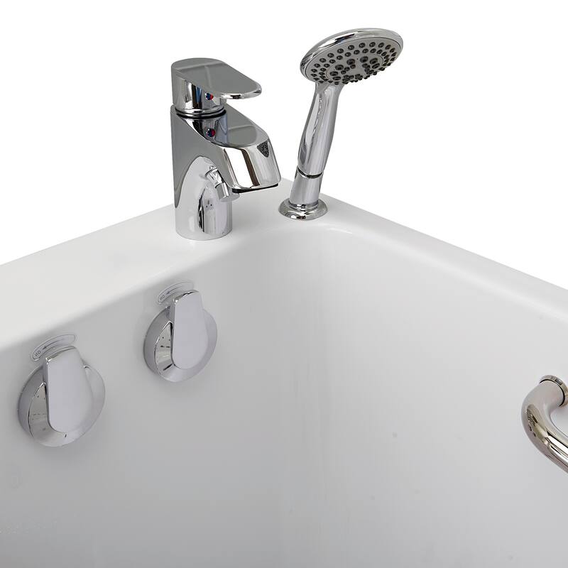 Ella Lounger 27"x60" Acrylic Hydro Massage Walk-In Bathtub with Outward Swing Door, 2 Piece Fast Fill Faucet, 2" Dual Drain