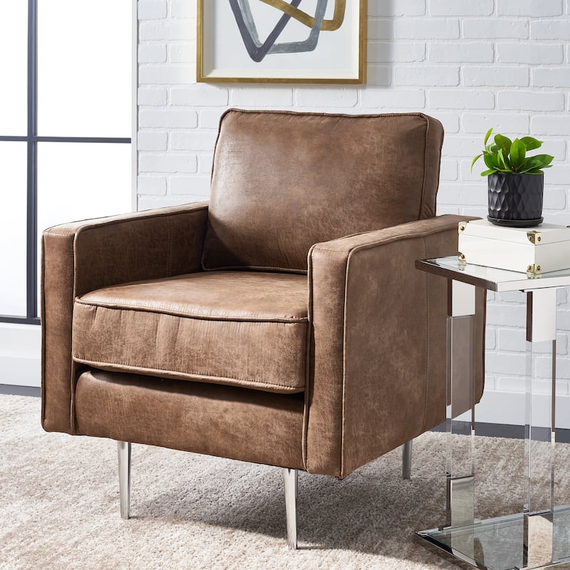 SAFAVIEH Lugenia Brown/Gold Accent Chair - 31" W x 30" D x 33" H - 31Wx30Dx33H - Brown/Silver