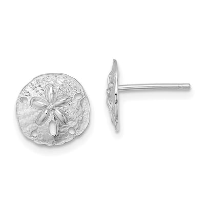 Curata 14k White Gold High Polish White Mini Sand Dollar Post Earrings - 8.95x9.15mm