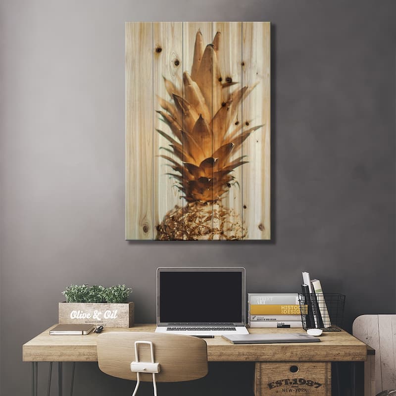 The Gold Pineapple Print On Wood by Chelsea Victoria - Multi-Color