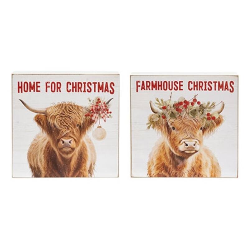 Farmhouse Christmas Box Sign Set Home and Farm - 2 Asstd. - 8" x 1.50" x 8" - Multi
