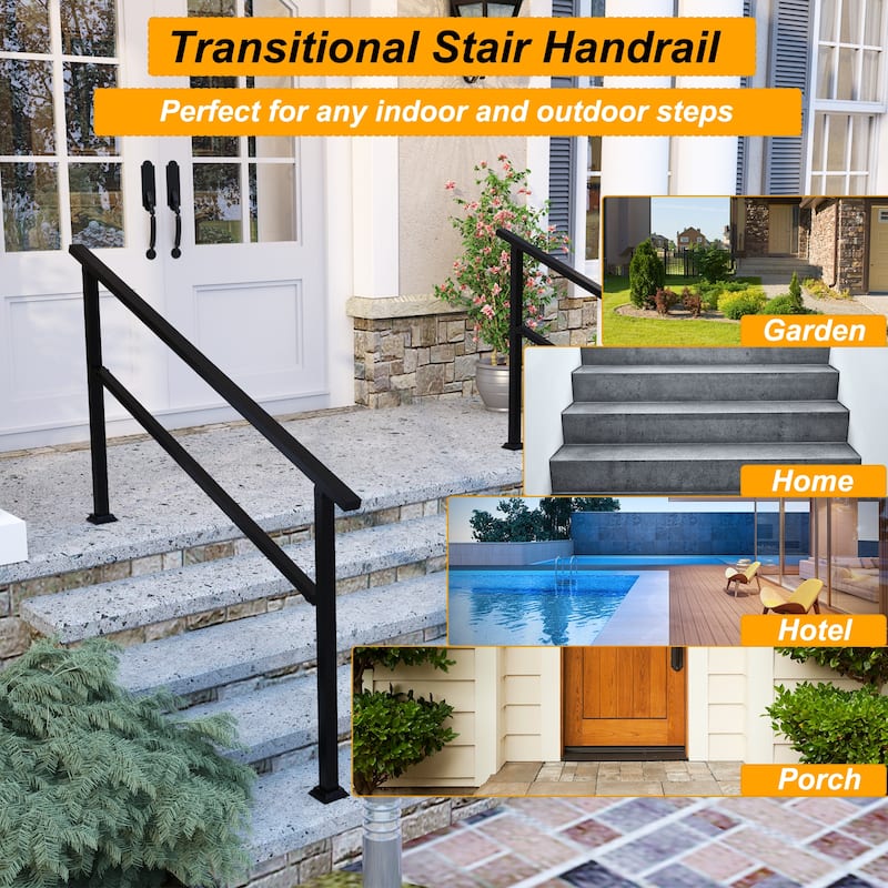 Wrought Iron Handrail 4-5Step Durable Stair Railing Indoor Outdoor Use