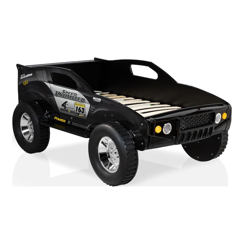 Toto Modern Black Twin Off-road Car Kid Bed with Wheels by Furniture of America