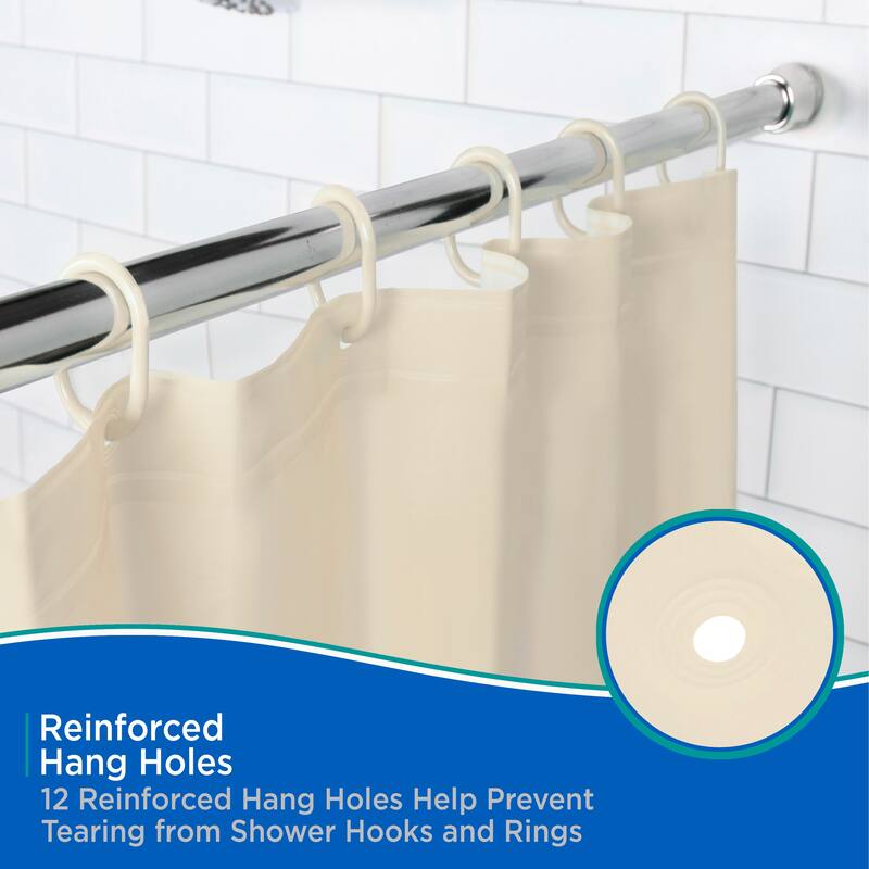 Kenney Lightweight PEVA Shower Curtain Liner and C-Ring Set, 70" W x 72" H