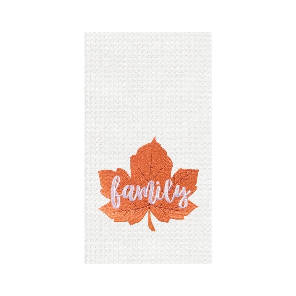 slide 2 of 5, Family Leaf Embroidered Thanksgiving Waffle Weave Kitchen Towel