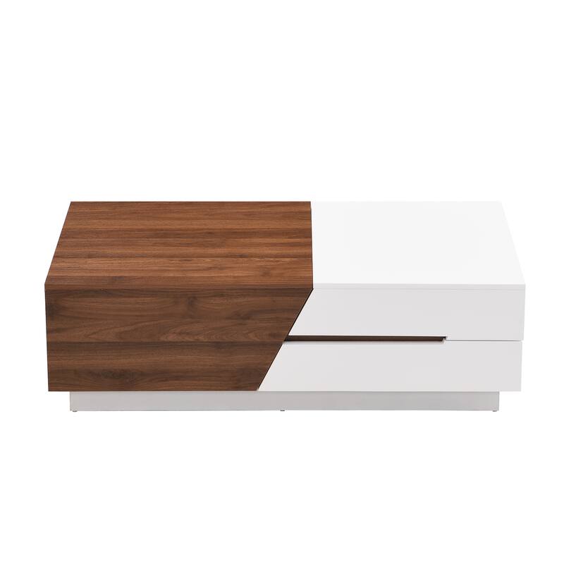 Roomfitters Modern Extendable Sliding Top Coffee Table with Hidden Storage Compartments, White & Walnut