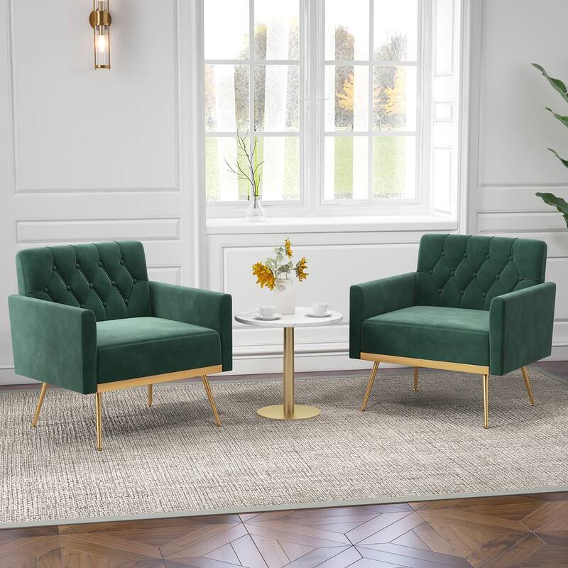 Gymax 2PCS Modern Velvet Accent Chair w/ Button Tufted Back Golden