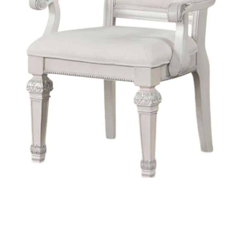 Miamy Dining Armchair Set of 2, Solid Wood, Ivory Button Tufted Fabric