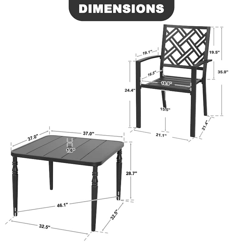 5-Piece Metal Patio Dining Set with Umbrella Hole and 4 Stackable Chairs