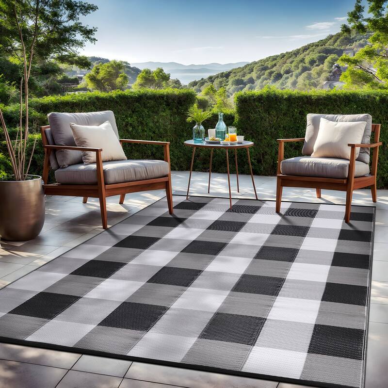 Beverly Rug Buffalo Plaid Outdoor Rug Waterproof for Patio, RV Camping