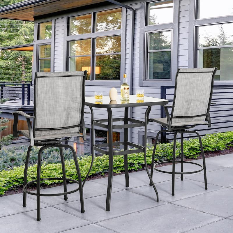 Outdoor 3-Piece Textilene Bar Set, Swivel Bar Stools and Bar Table