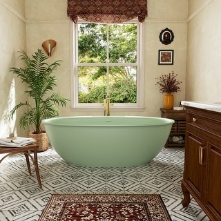 Luxury Flatbottom Solid Surface Freestanding Soaking Bathtub with Discreet Towel Slot and Drain Assembly