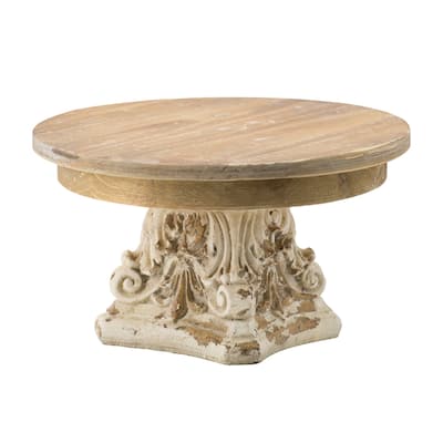 Weathered Wooden Round Plate Stand - 9.5" - Brown and White