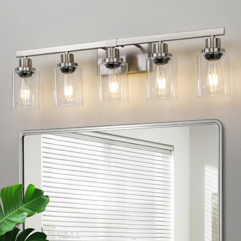 Bathroom Vanity Light With Clear Glass Shades For Vanity Mirror, Bathroom, Or Hallway - 5-Lights - Chrome