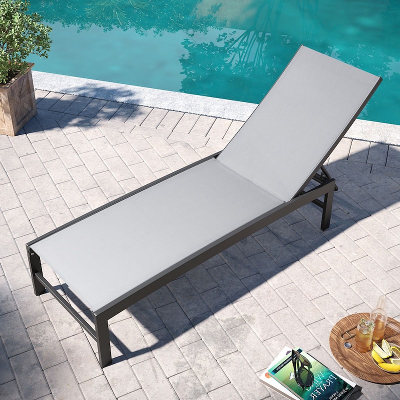 Pellebant Outdoor Aluminum Patio Chaise Lounge Chair Adjustable - Light Gray