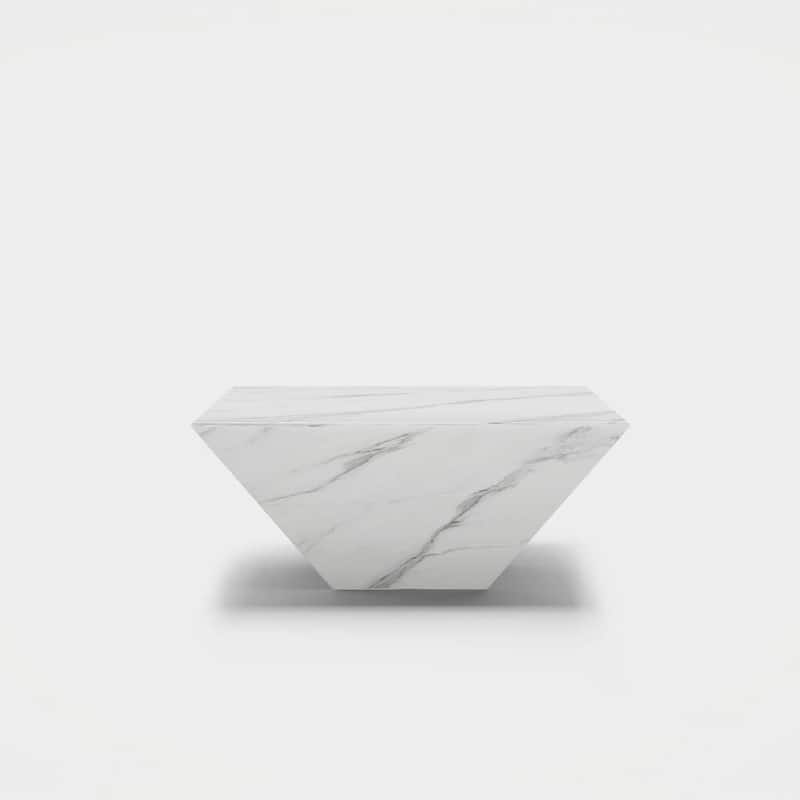 Modern Square Coffee Table, Trapezoid White Sintered Stone Coffee Table, Fully-assembled