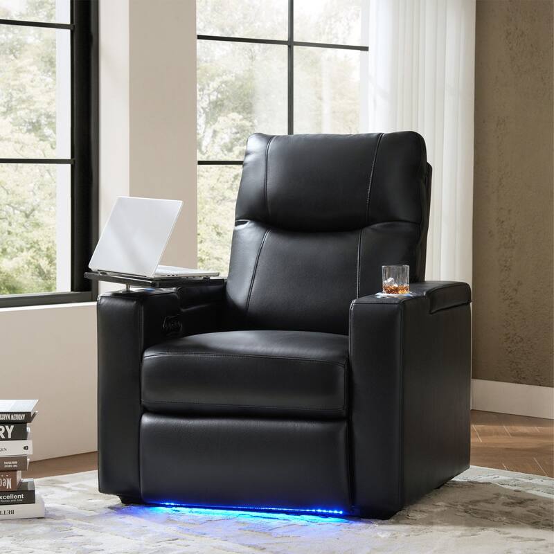 Lothaire Genuine Leather Recliner by HULALA HOME - BLACK