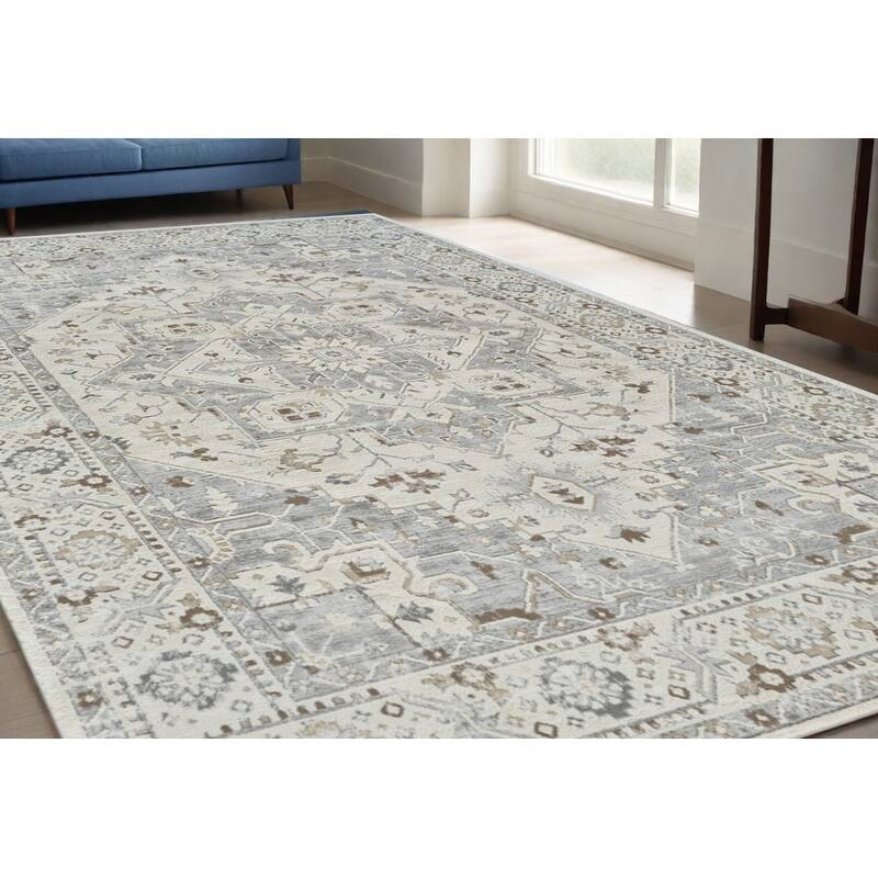 Bike Distressed Stain Resistant Durable Area Rug By HomeRoots - 5' X 8' - Gray and Beige - Rectangle