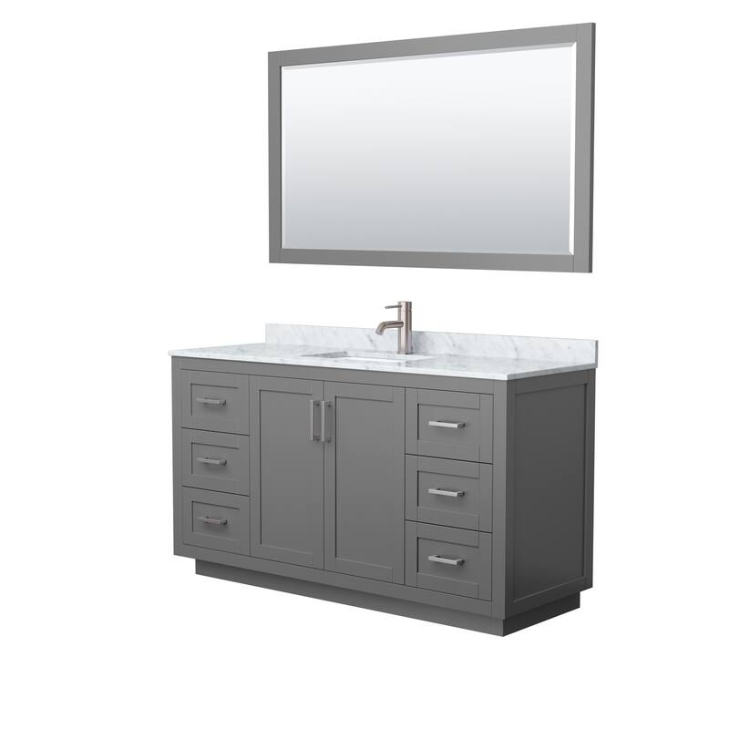 Miranda Bathroom Vanity Set, White Carrara Marble Top, 58-Inch Mirror - 60-Inch Single - Dark Gray, Nickel Trim, White Carrara Marble Top