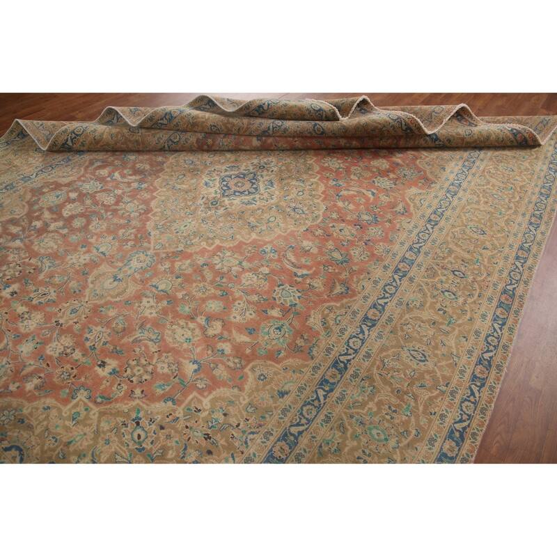 Hand Knotted Oriental 100% Wool Carpet Traditional Floral Pink Kashan Area Rug - 11' 11'' X 8' 8''
