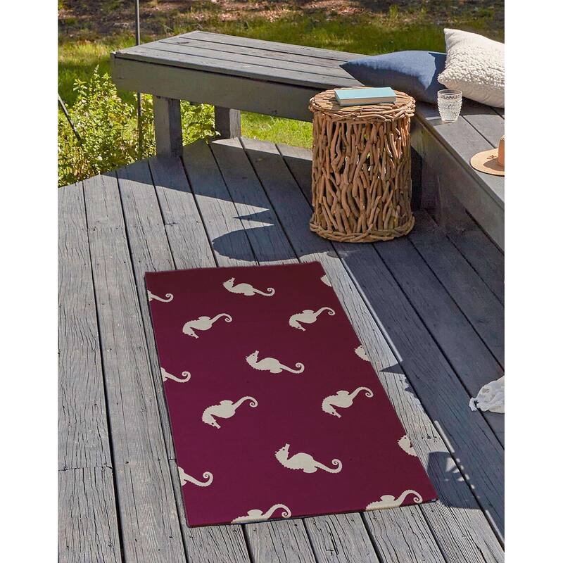 Sea Horses Beach Style Chenille Area Rug