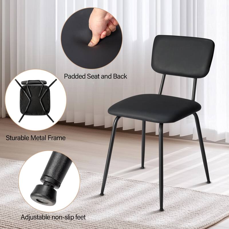 Black Iron Frame Padded Dining Chairs Set of 4 Modern Minimalist - 15.7 x 19.6 x 33.4 in