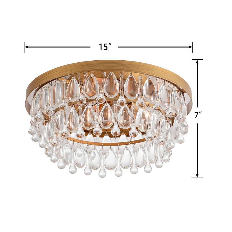 Viviana Black 3-light Flush Mount with Crystal Glass Teardrops