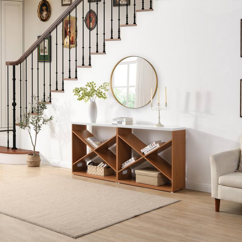 console table with open X Shape shelf
