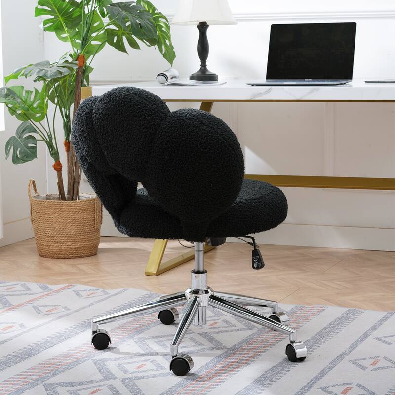 Criss Cross Chair with Wheels, Teddy Fabric Home Office Chair, 360°Swivel Height Adjustable Swivel Vanity Chair