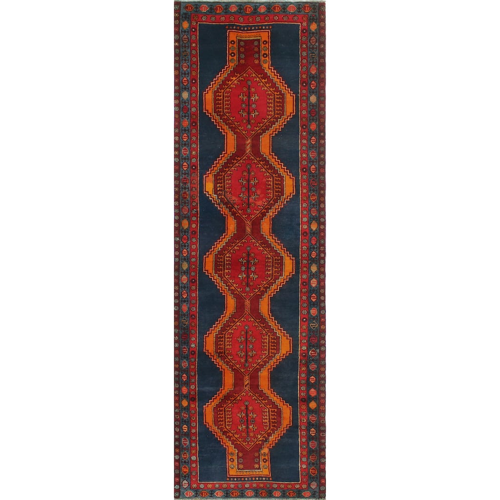 Fine Vintage Distressed Aldwin Navy/Red Runner - 3'8" x 12'5"