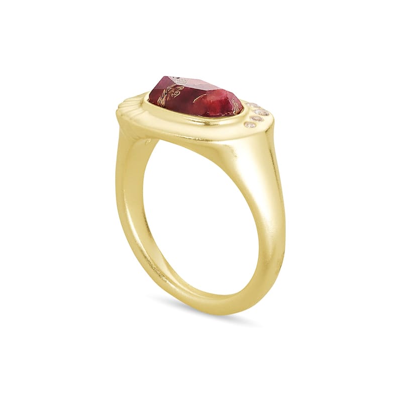Kendra Scott Anna 14K Yellow Gold Plated Brass and Maroon Jade Ring Size 6\