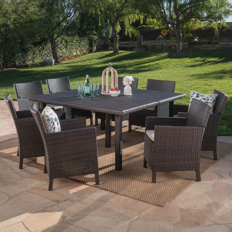 Arcade Outdoor 9-piece Square Wicker Dining Set with Cushions by Christopher Knight Home - Brown