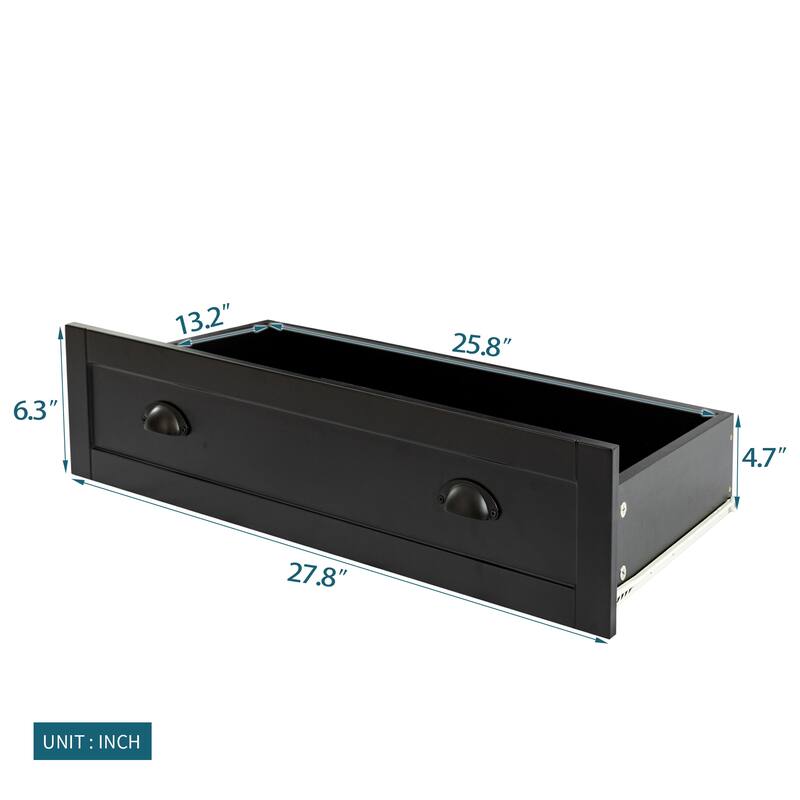 Modern Black Storage Solid Wood Retro Shell Handle Side Cabinet
