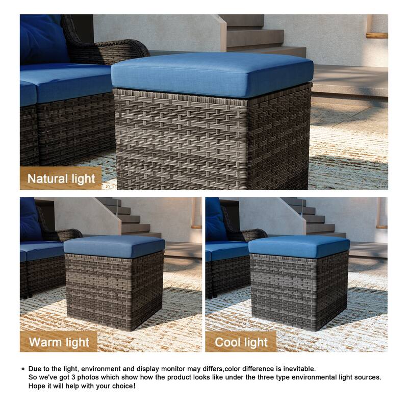 Outdoor Wicker Square Storage Ottoman with Plush Cushion