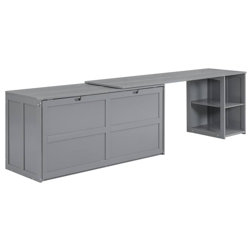 Queen Murphy Bed with Rotatable Desk - Pine Wood Frame, Multifunctional Cabinet Bed with Built-in Desk for Small Rooms