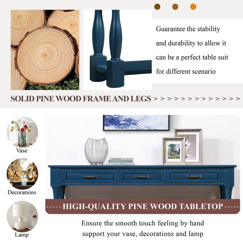 Wood Console Table with 3 Drawers and 1 Bottom Shelf for Entryway Hallway Easy Assembly Extra-thick Sofa Table