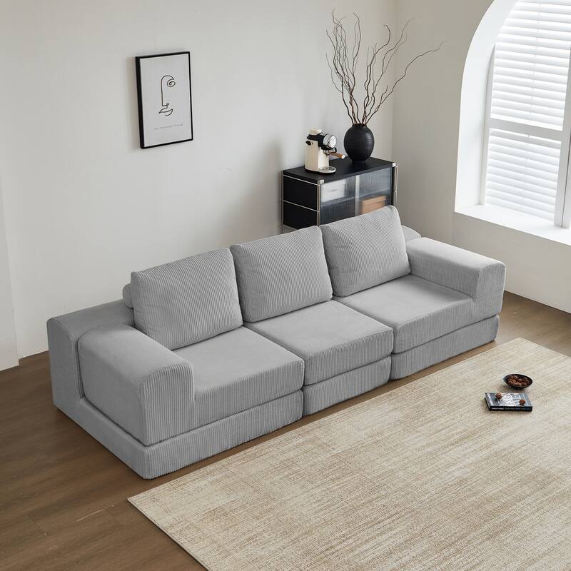 Modular Sectional 3-Seater Cloud Sofa,Corduroy Convertible Sofa Bed