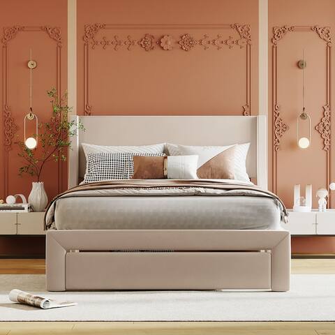 Full Size Velvet Upholstered Platform Bed