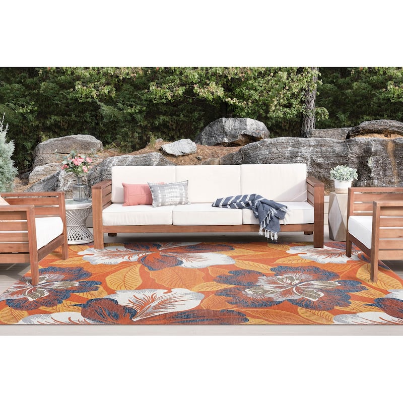 Alfresco Nautical & Coastal Floral & Botanical Reversible Indoor/Outdoor Area Rug