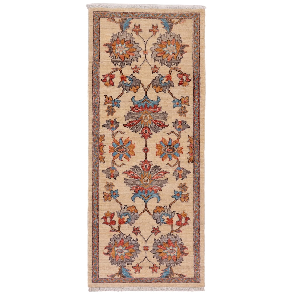 Oriental Ziegler Janiyah Beige Red Hand-Knotted Wool Runner - 2'0'' x 5'1''